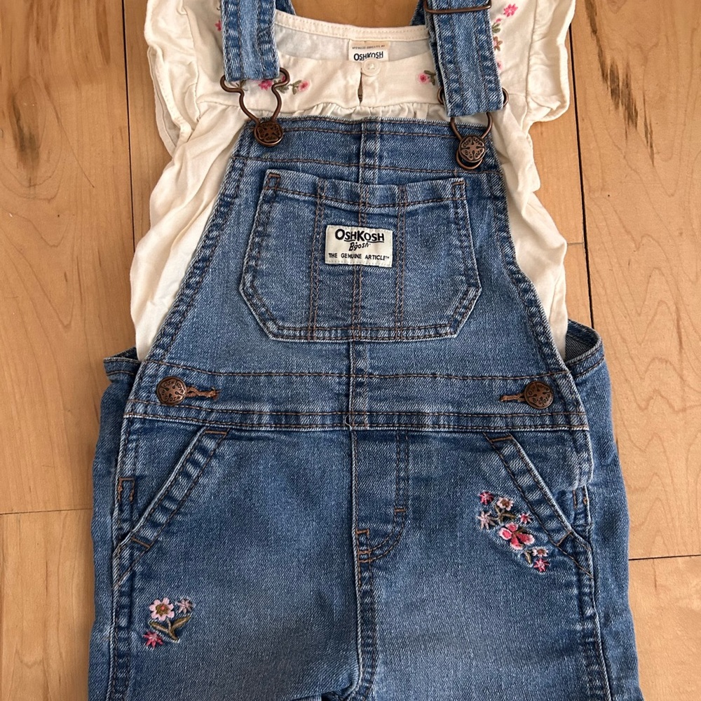 OshKosh B'gosh Floral Embroidered Denim Shortalls
